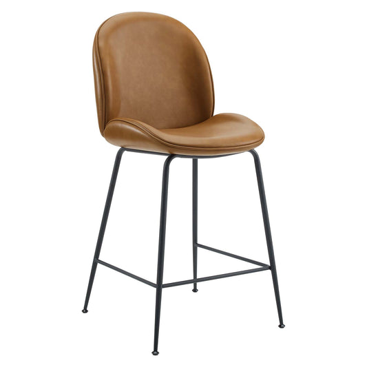 Scoop Black Powder Coated Steel Leg Vegan Leather Counter Stool Tan