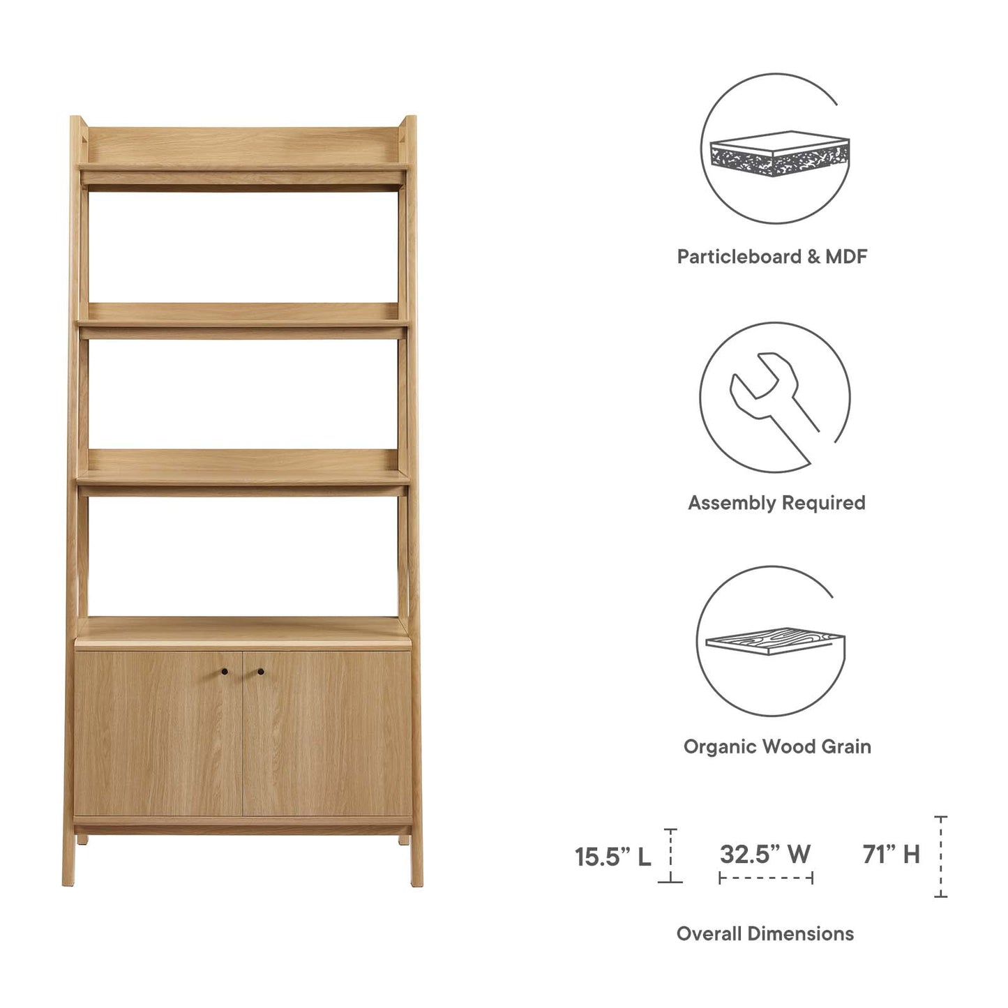 Bixby 33" Bookshelf Oak EEI-4656-OAK