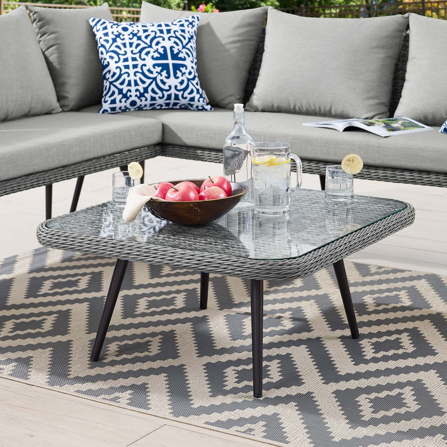 Endeavor Outdoor Patio Wicker Rattan Square Coffee Table Gray EEI-4659-GRY