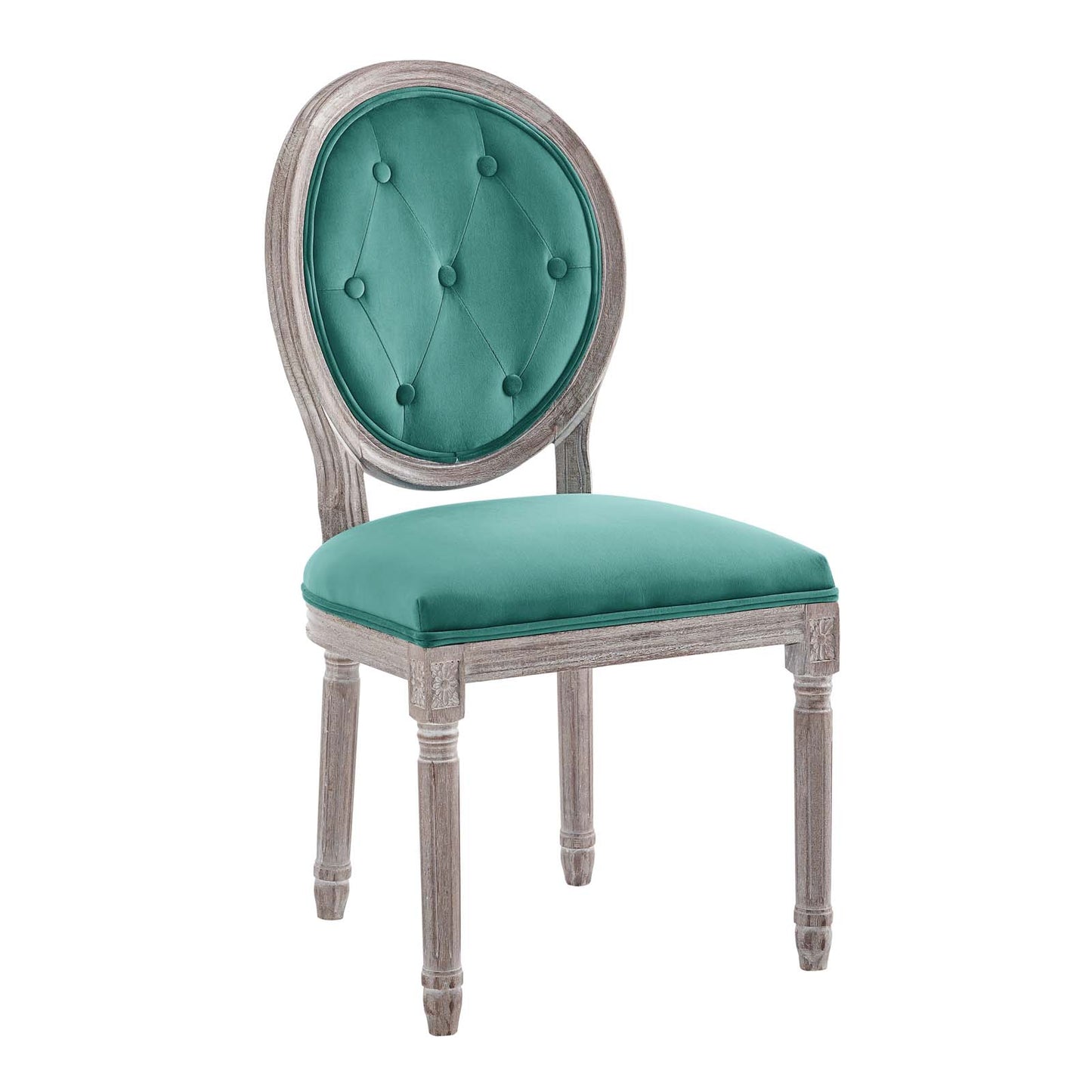 Arise Vintage French Performance Velvet Dining Side Chair Natural Teal EEI-4665-NAT-TEA