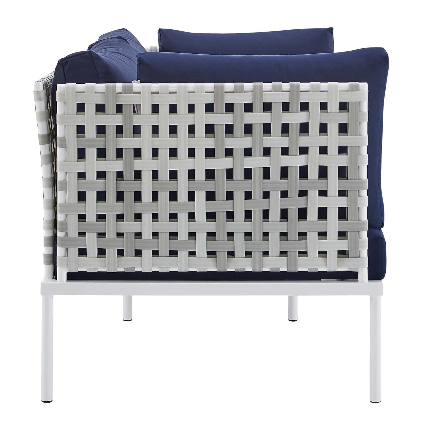 Harmony 4-Piece  Sunbrella® Basket Weave Outdoor Patio Aluminum Seating Set Taupe Navy EEI-4688-TAU-NAV-SET
