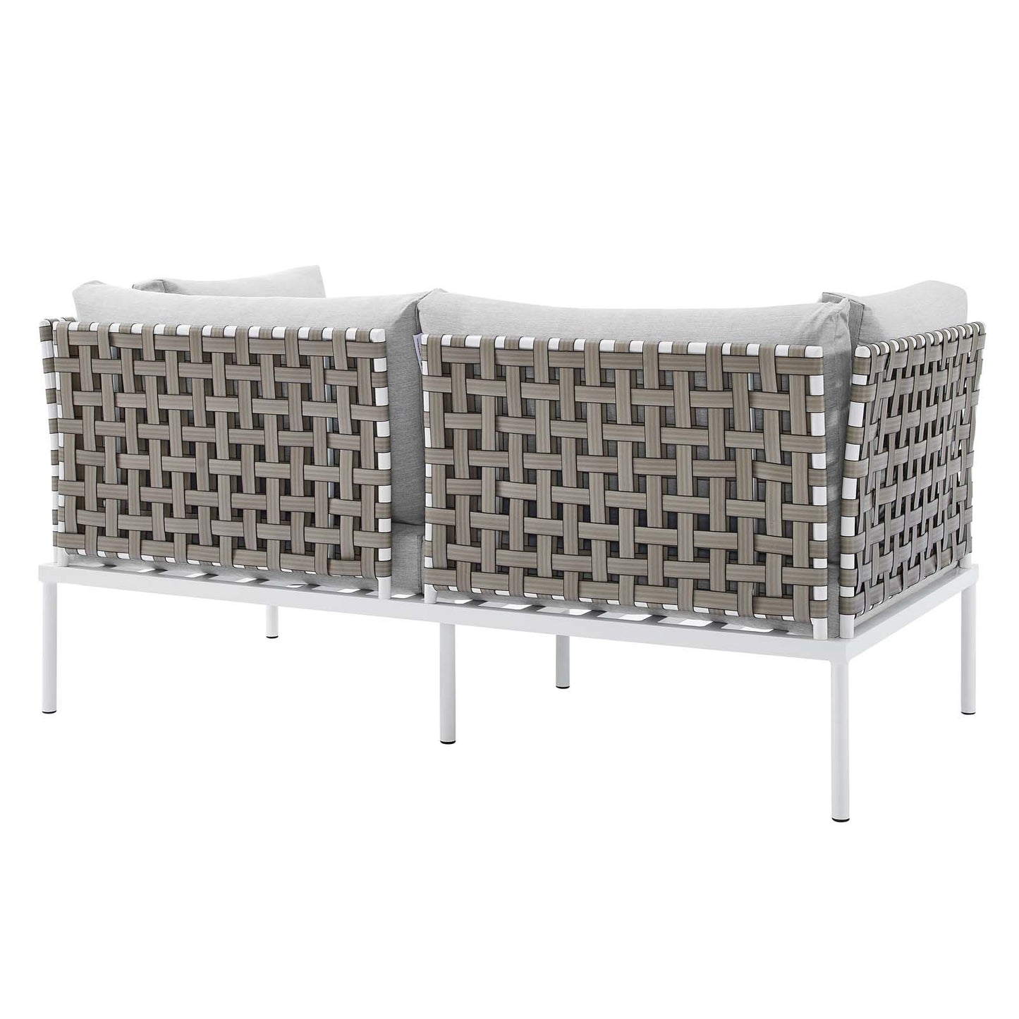 Harmony 4-Piece  Sunbrella® Basket Weave Outdoor Patio Aluminum Seating Set Tan Gray EEI-4689-TAN-GRY-SET