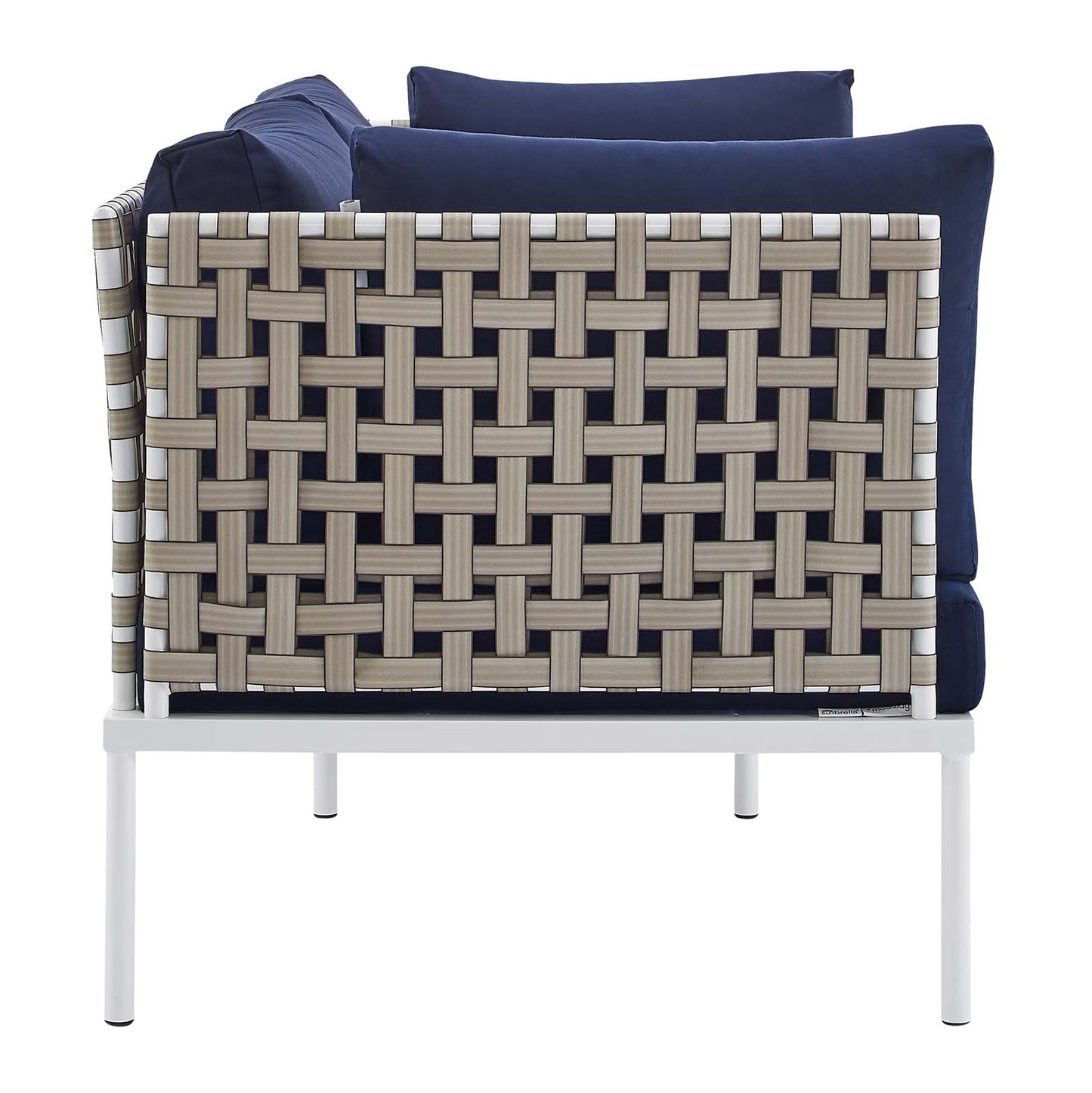Harmony 4-Piece  Sunbrella® Basket Weave Outdoor Patio Aluminum Seating Set Tan Navy EEI-4689-TAN-NAV-SET