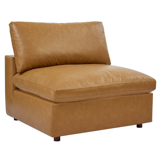 Commix Down Filled Overstuffed Vegan Leather Armless Chair Tan