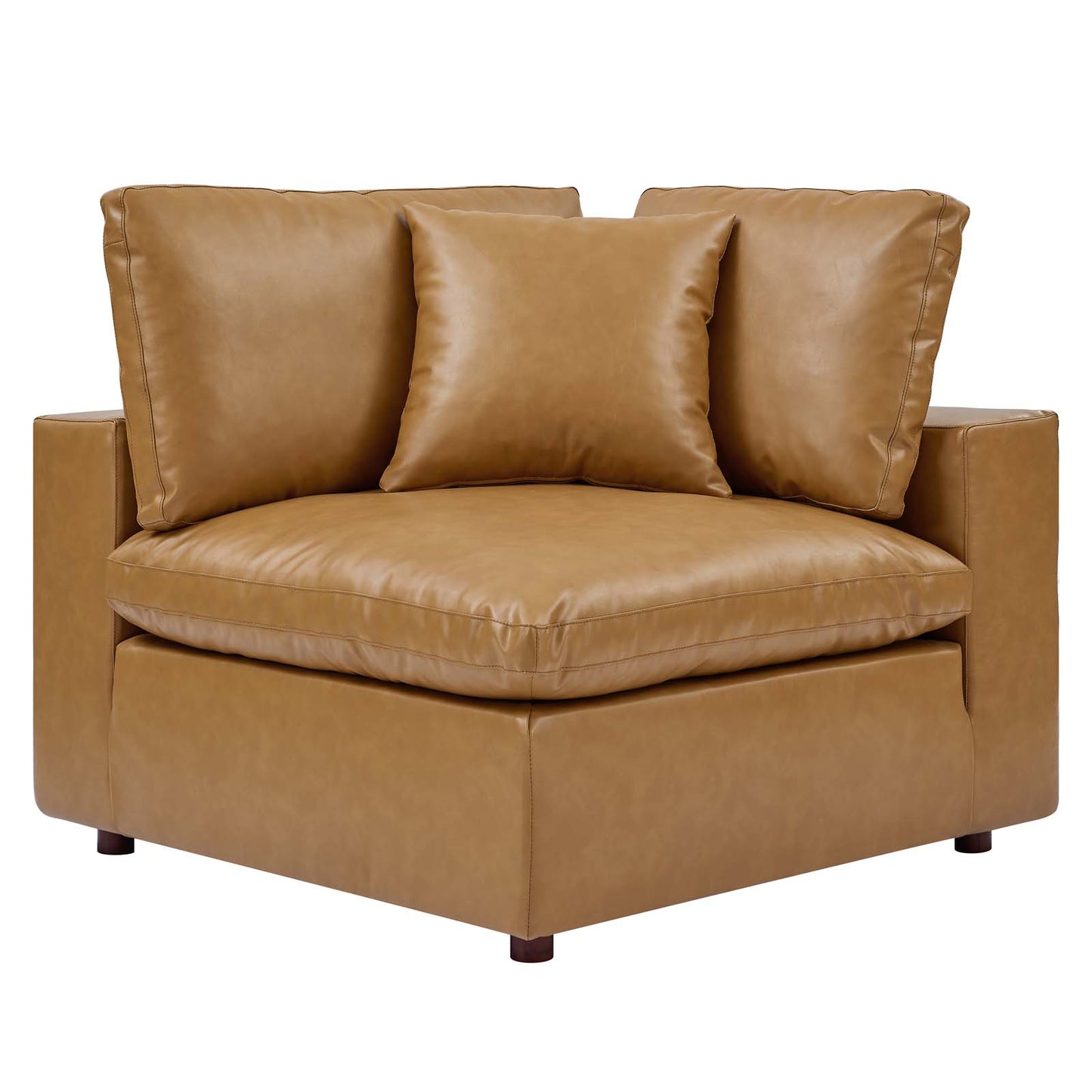 Commix Down Filled Overstuffed Vegan Leather Corner Chair Tan EEI-4696-TAN