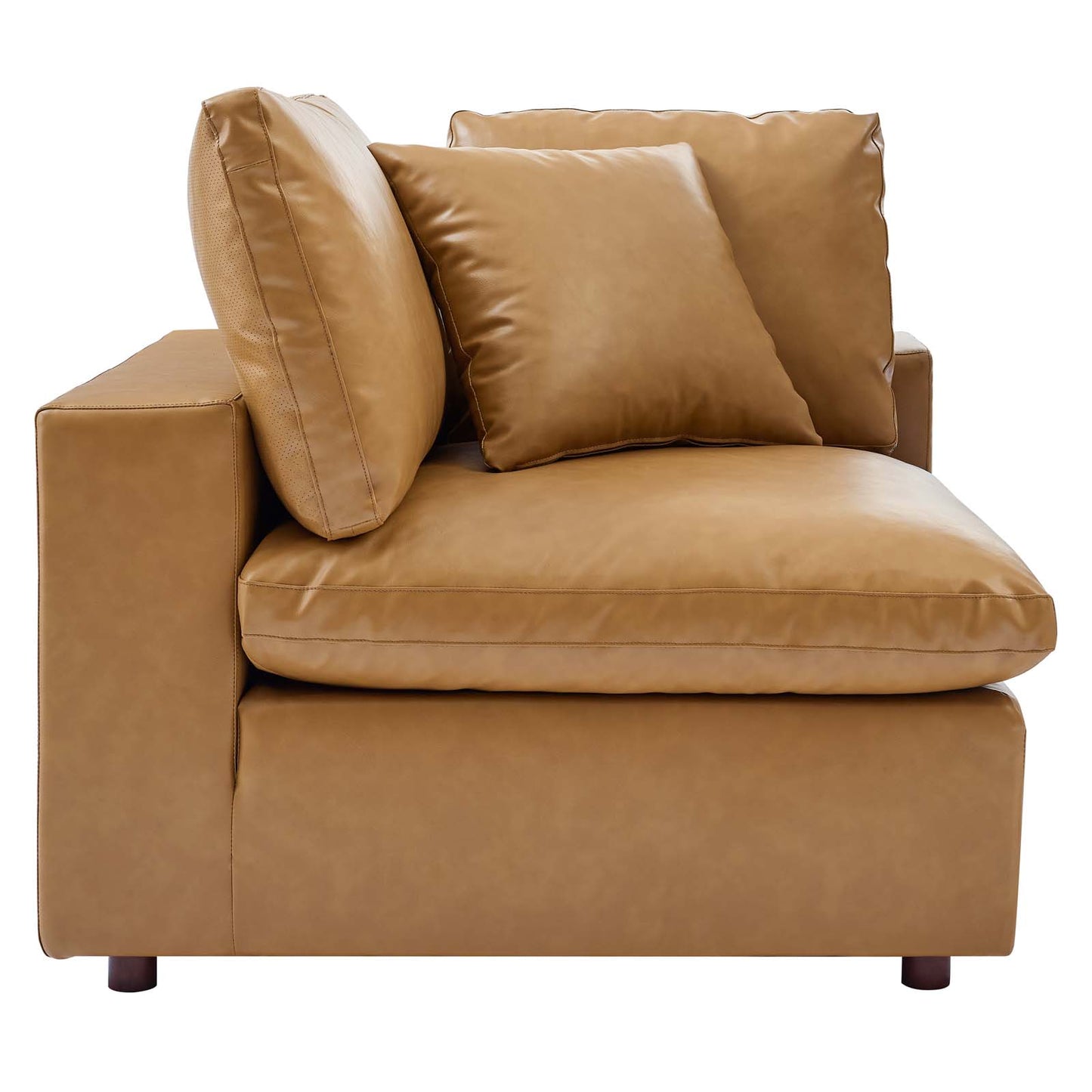 Commix Down Filled Overstuffed Vegan Leather Corner Chair Tan EEI-4696-TAN