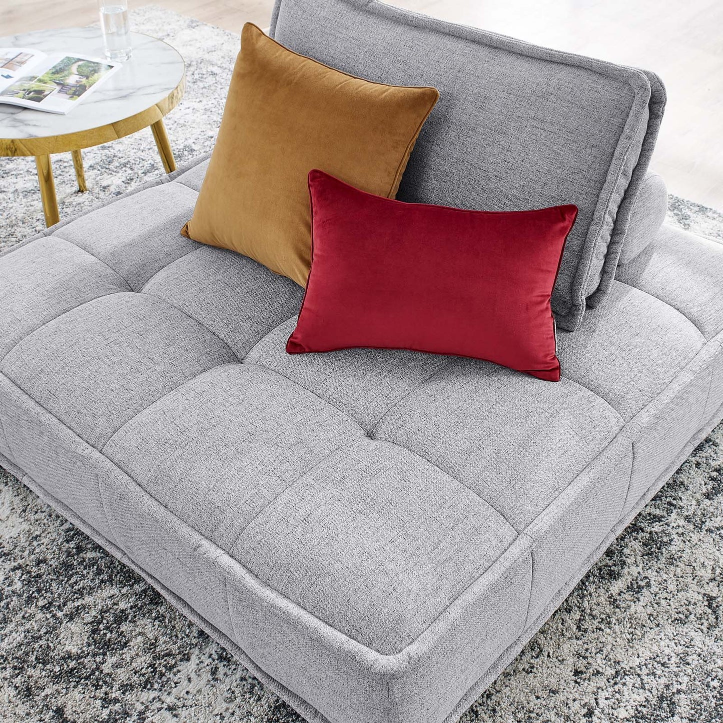 Saunter Tufted Fabric Armless Chair Light Gray EEI-4725-LGR
