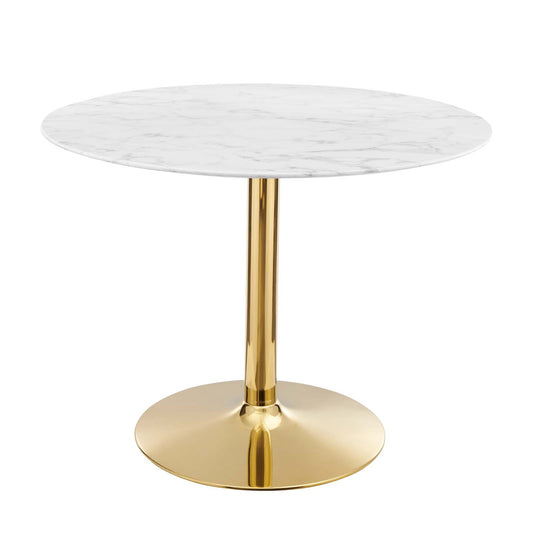 Verne 40" Artificial Marble Dining Table Gold White