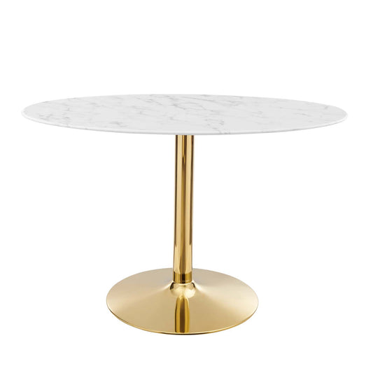 Verne 48" Oval Artificial Marble Dining Table Gold White