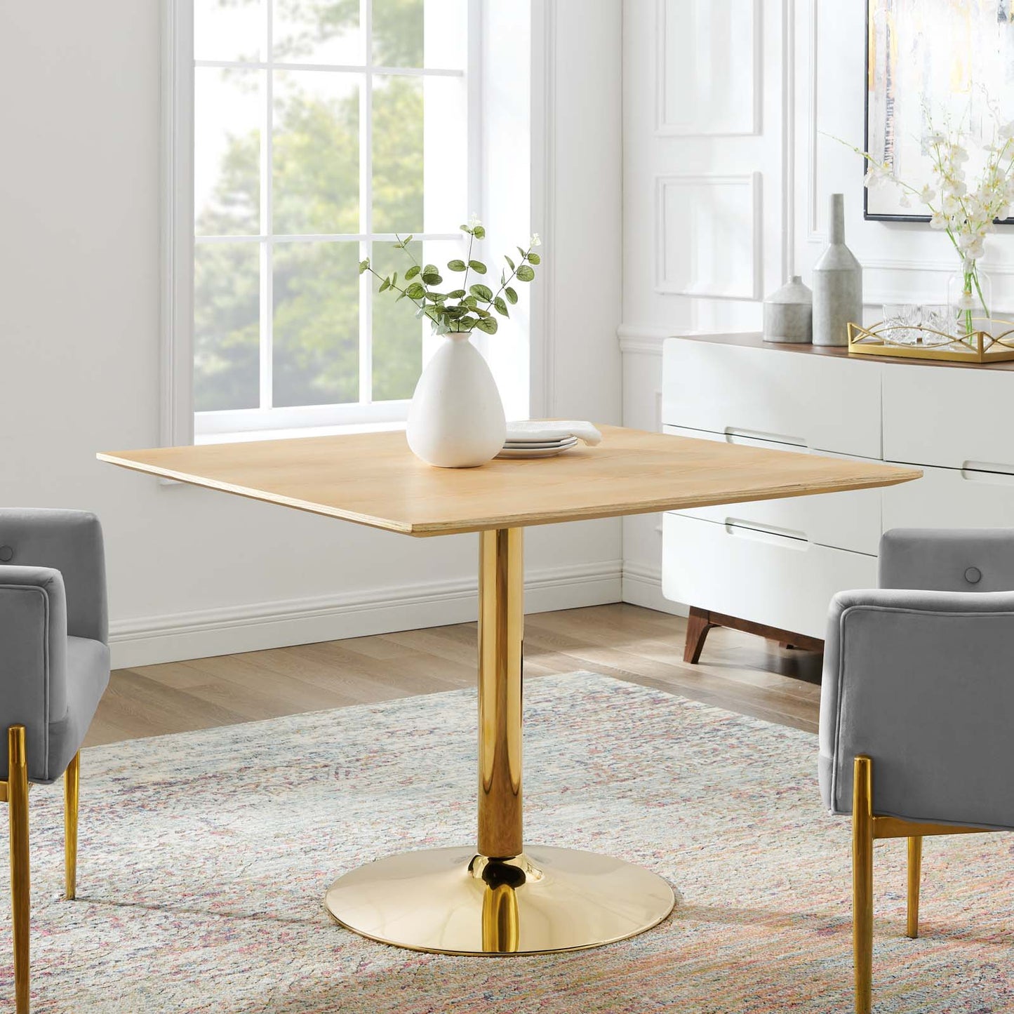 Verne 40" Square Dining Table Gold Natural EEI-4756-GLD-NAT
