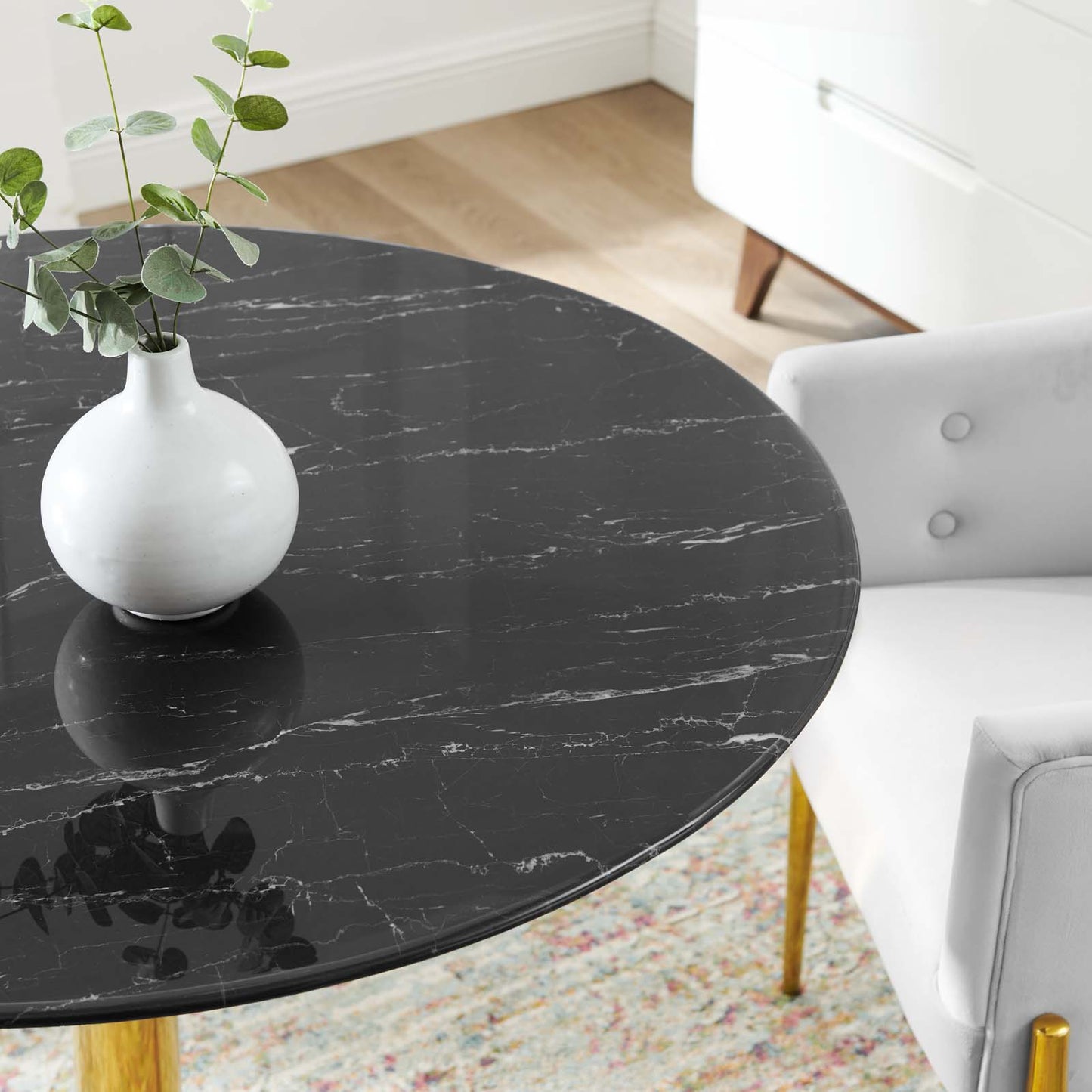 Verne 40" Artificial Marble Dining Table Gold Black EEI-4757-GLD-BLK
