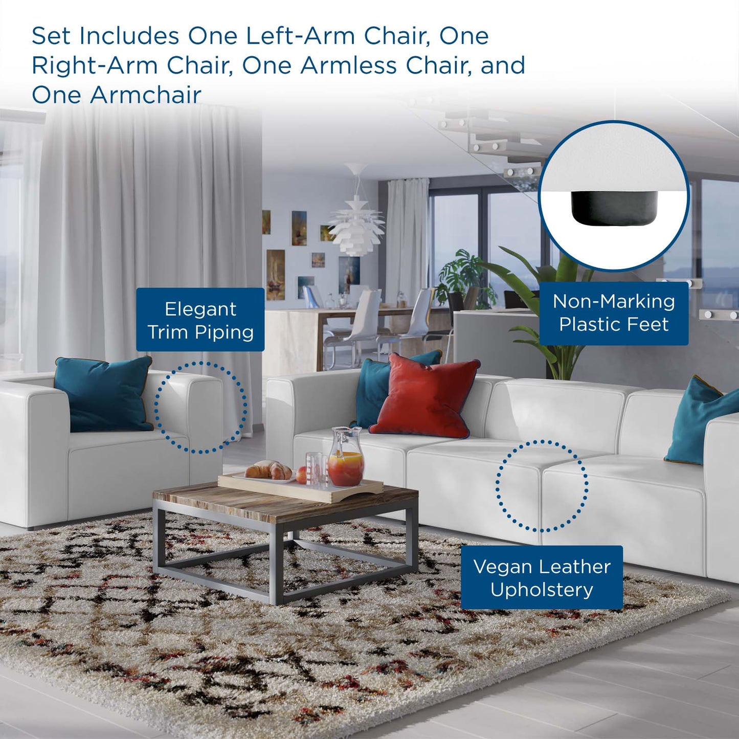 Mingle Vegan Leather Sofa and Armchair Set White EEI-4791-WHI