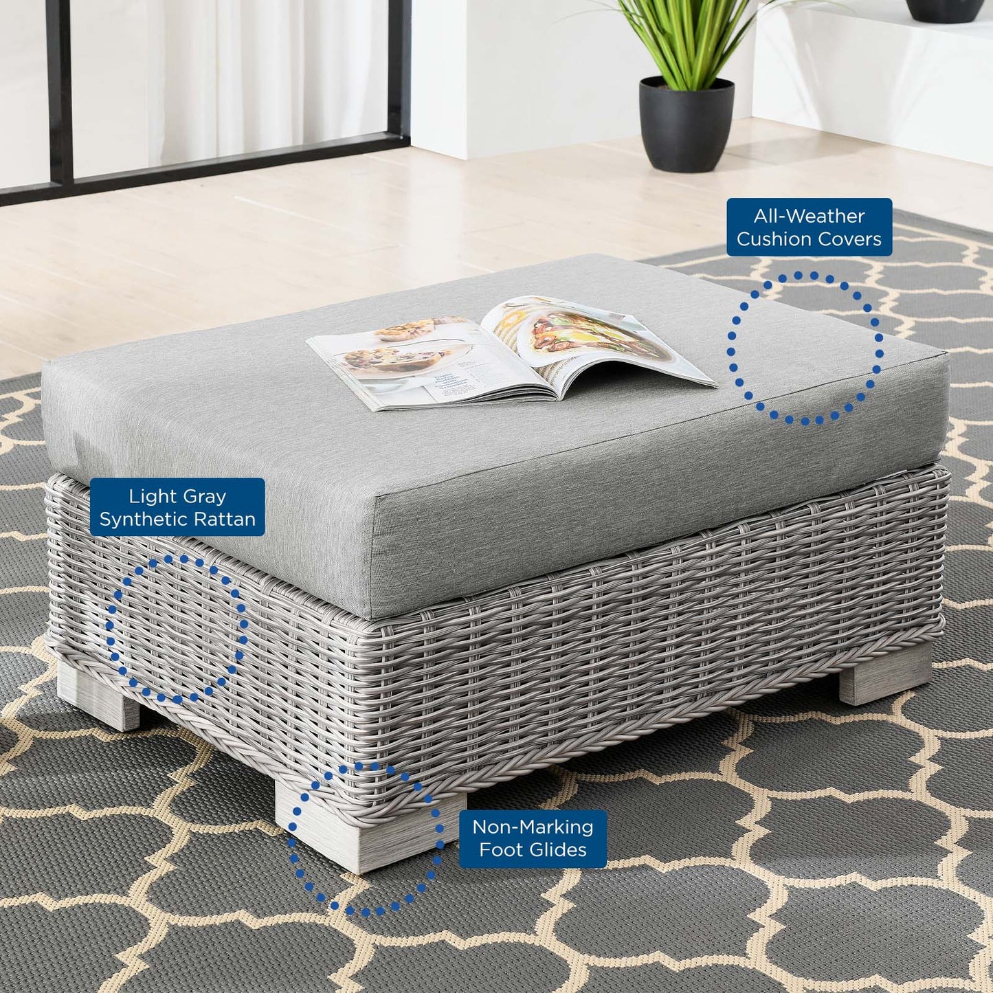 Conway Outdoor Patio Wicker Rattan Ottoman by Modway