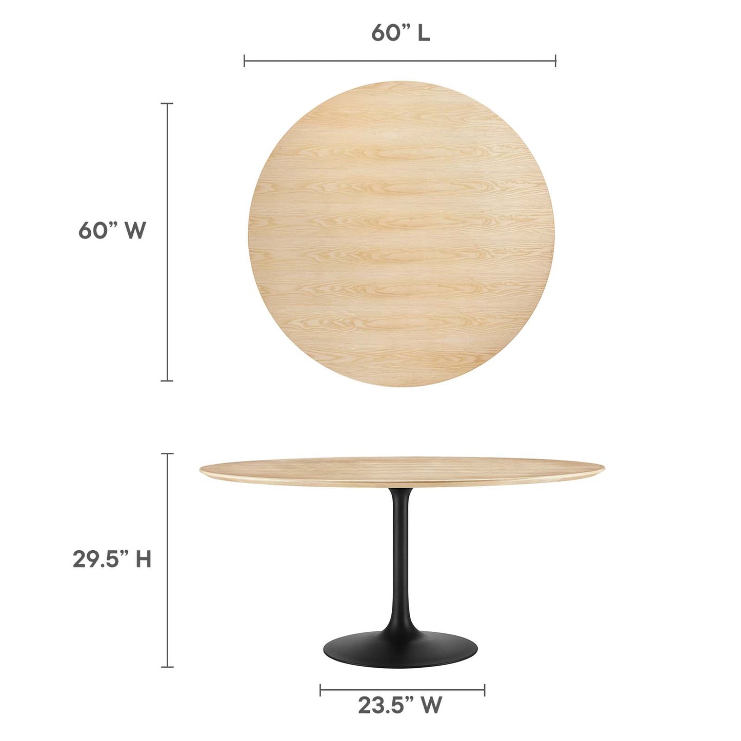 Lippa 60" Round Artificial Marble & Wood Grain Dining Table