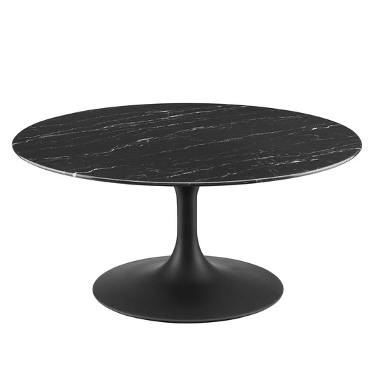 Lippa 36" Round Artificial Marble Coffee Table Black Black