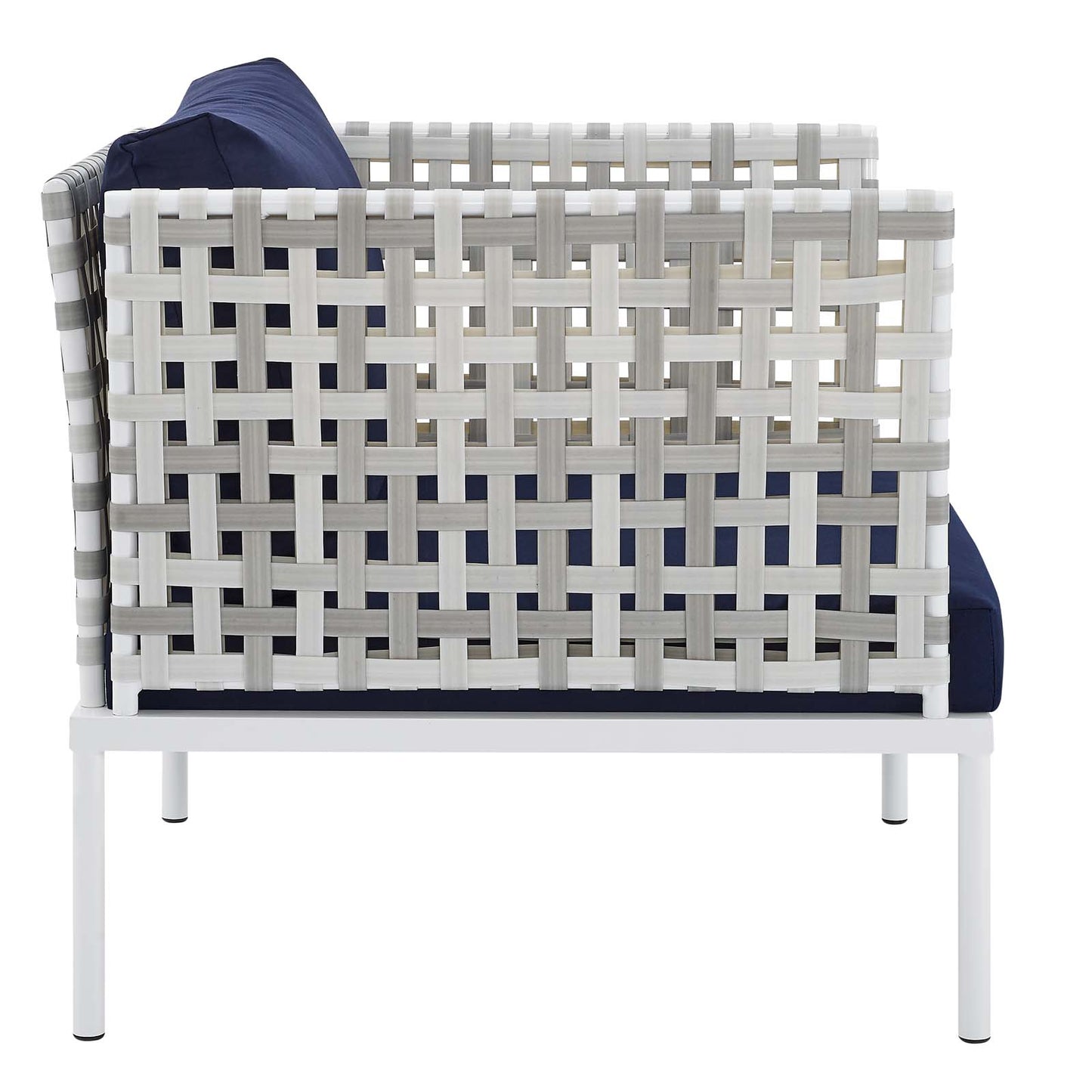 Harmony 10-Piece  Sunbrella® Basket Weave Outdoor Patio Aluminum Sectional Sofa Set Taupe Navy EEI-4950-TAU-NAV-SET