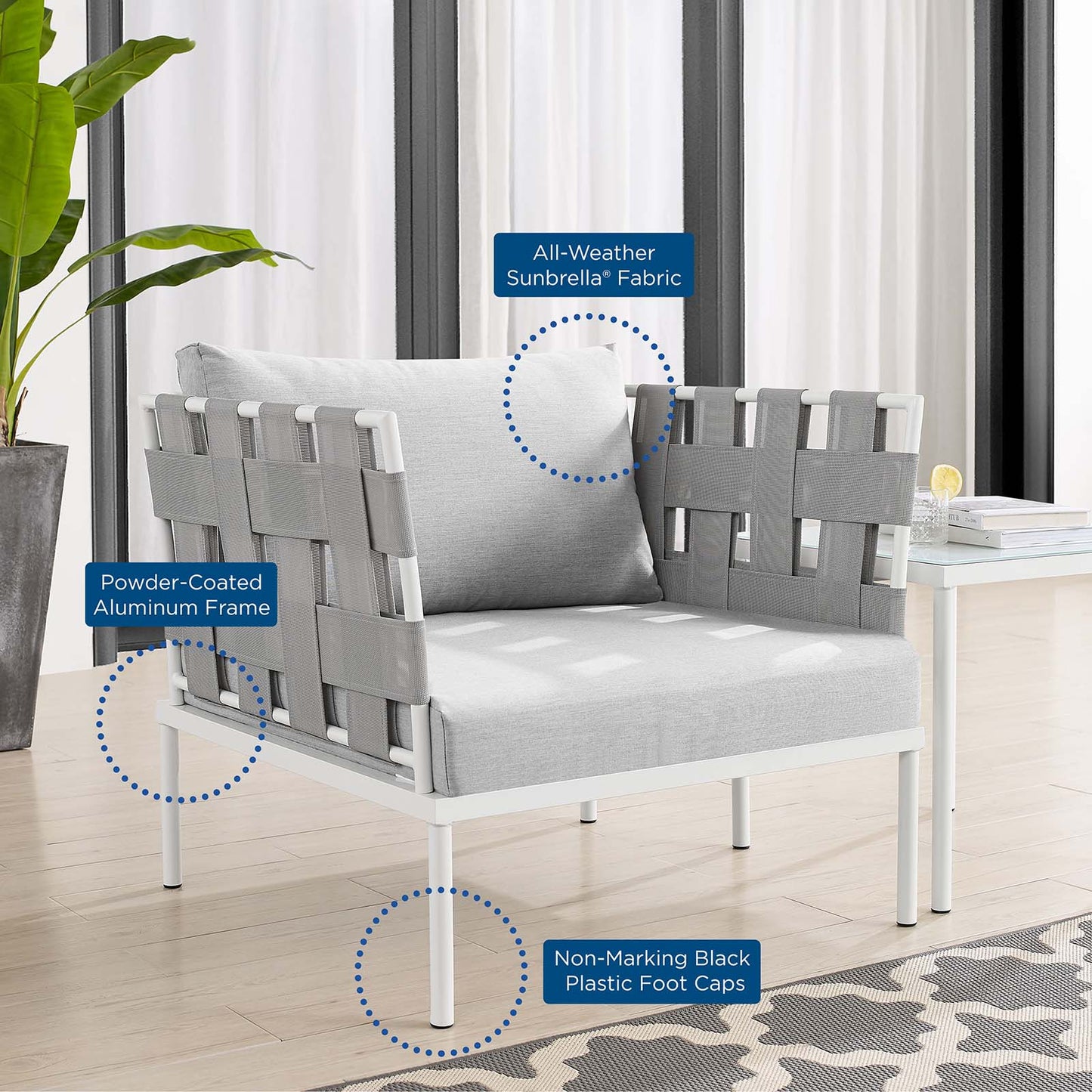 Harmony Sunbrella® Outdoor Patio Aluminum Armchair Gray Gray