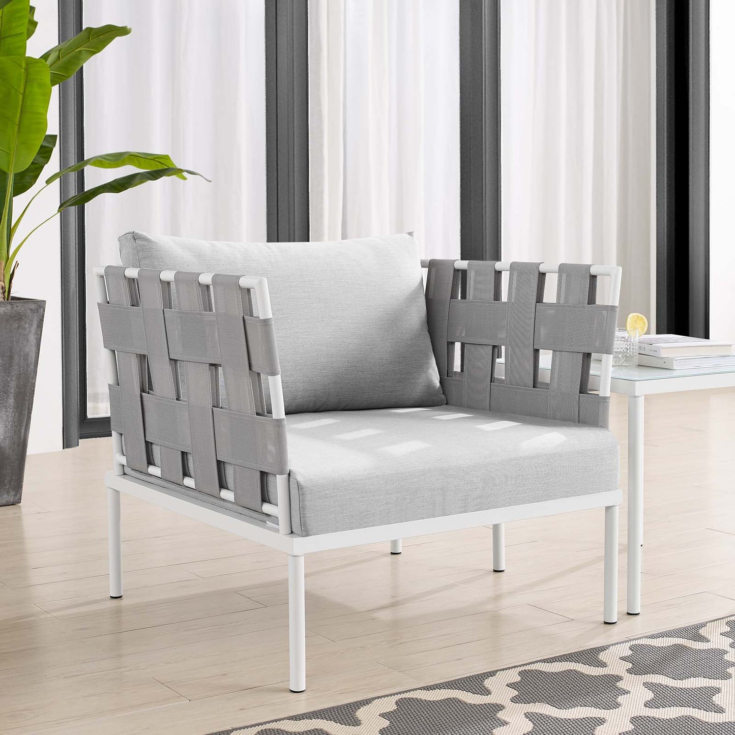 Harmony Sunbrella® Outdoor Patio Aluminum Armchair Gray Gray