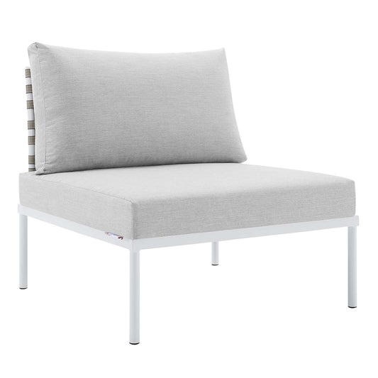 Harmony Sunbrella® Basket Weave Outdoor Patio Aluminum Armless Chair Tan Gray