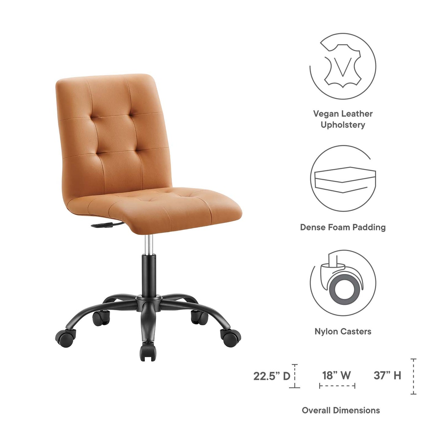 Prim Armless Vegan Leather Mid Back Office Chair