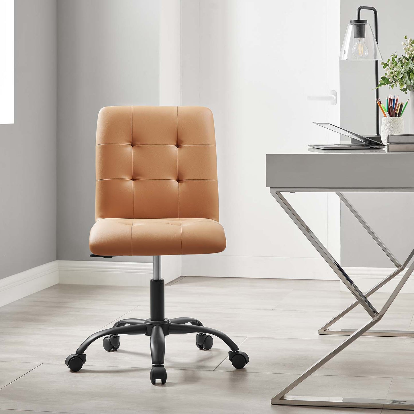 Prim Armless Vegan Leather Mid Back Office Chair