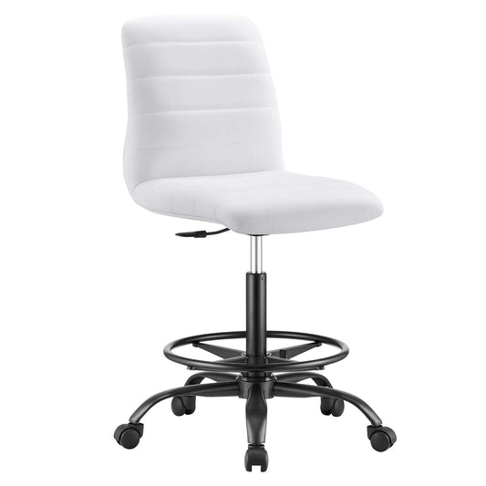 Ripple Armless Vegan Leather Drafting Chair Black White