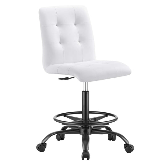 Prim Armless Vegan Leather Drafting Chair Black White