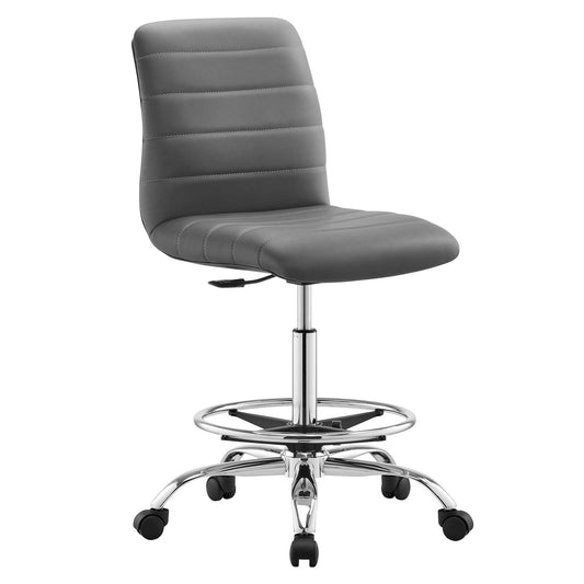 Ripple Armless Vegan Leather Drafting Chair Silver Gray