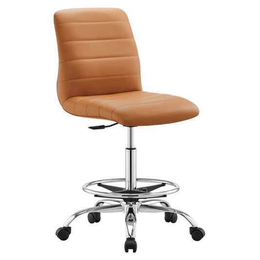 Ripple Armless Vegan Leather Drafting Chair Silver Tan