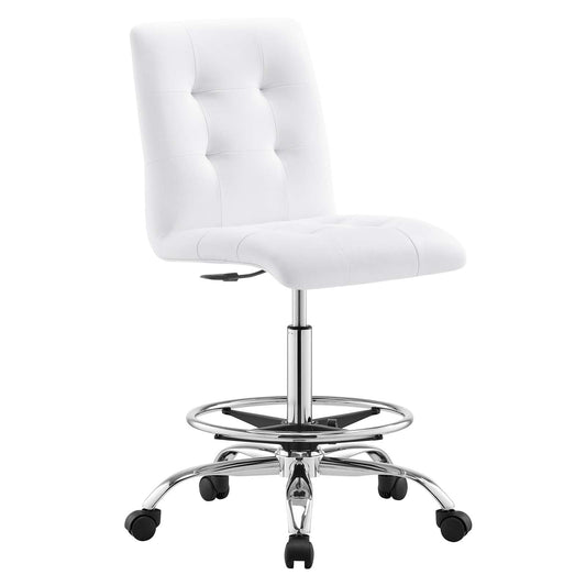 Prim Armless Vegan Leather Drafting Chair Silver White