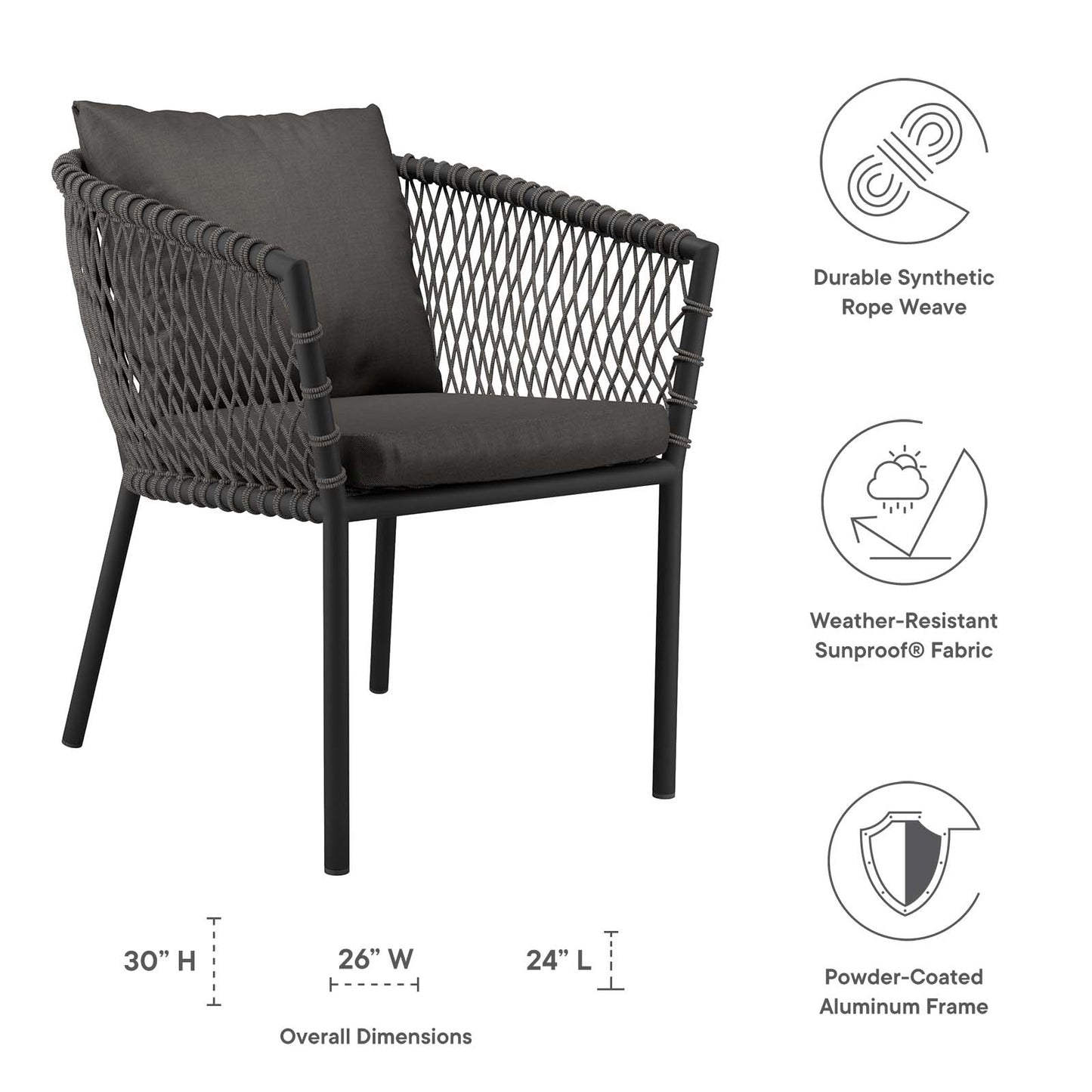 Sailor Outdoor Patio Dining Armchair Charcoal Charcoal