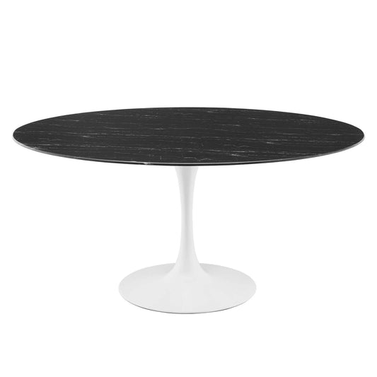 Lippa 60" Artificial Marble Dining Table White Black