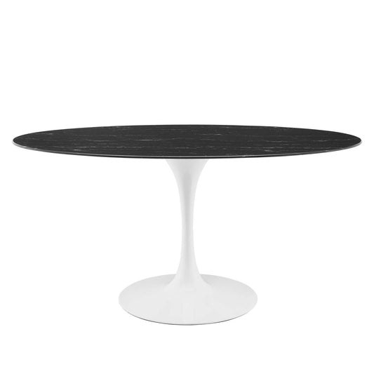 Lippa 60" Oval Artificial Marble and Wood Top Dining Table