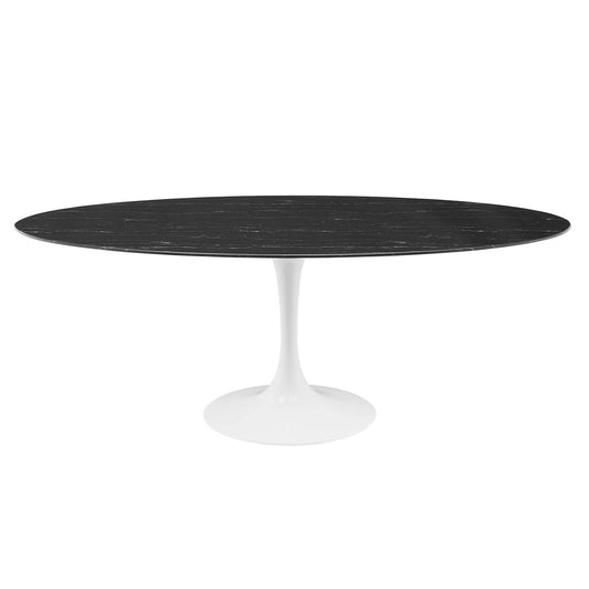Lippa 78" Oval Artificial Marble Dining Table White Black