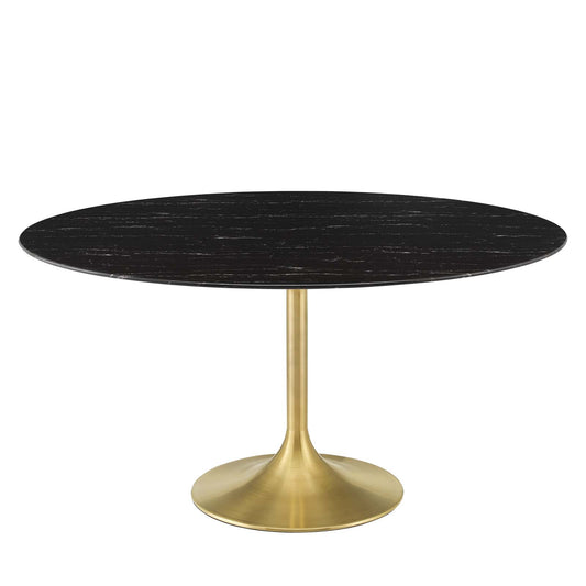 Lippa 60" Artificial Marble Dining Table in Gold Black, White Black, and White Natural
