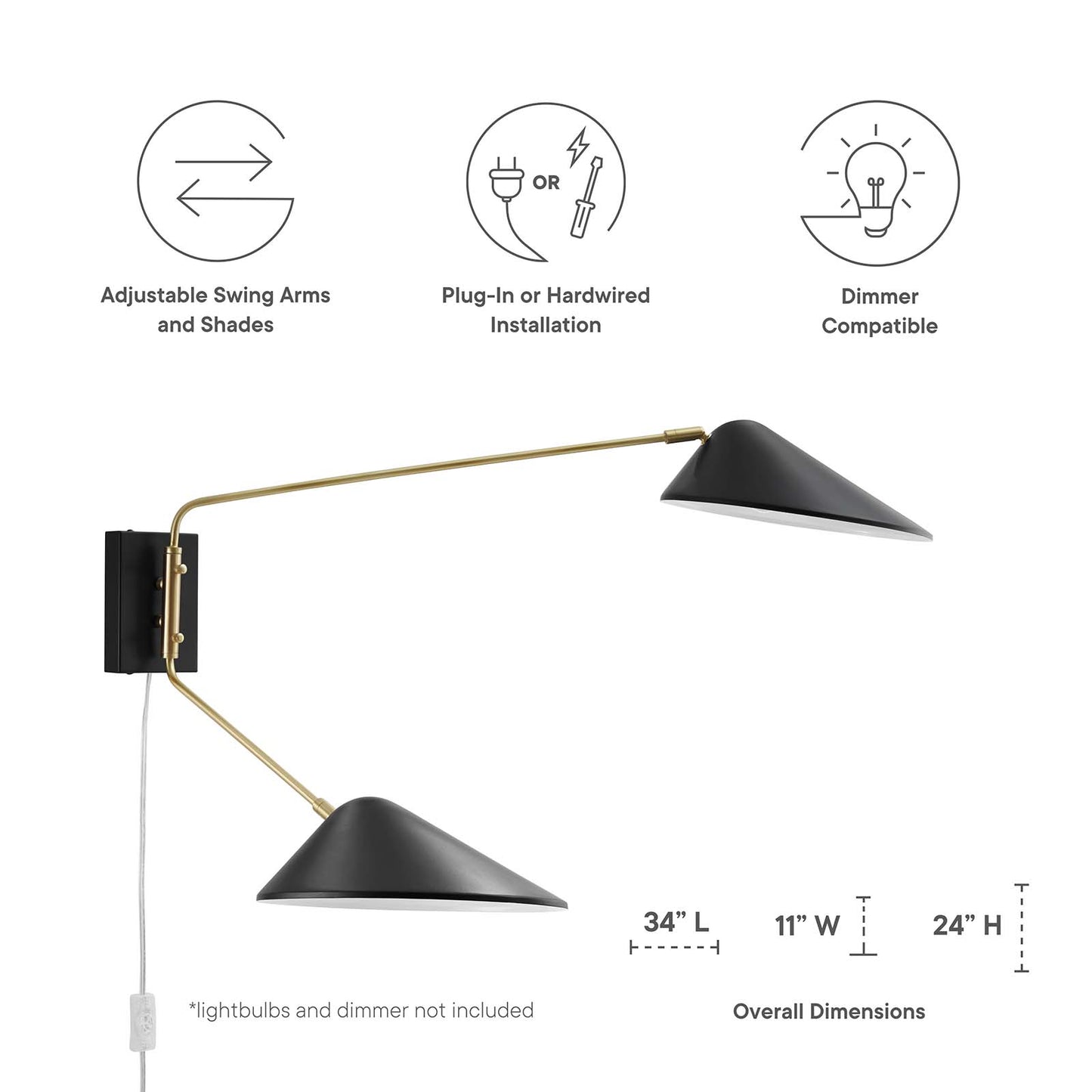 Journey 2-Light Swing Arm Wall Sconce Black