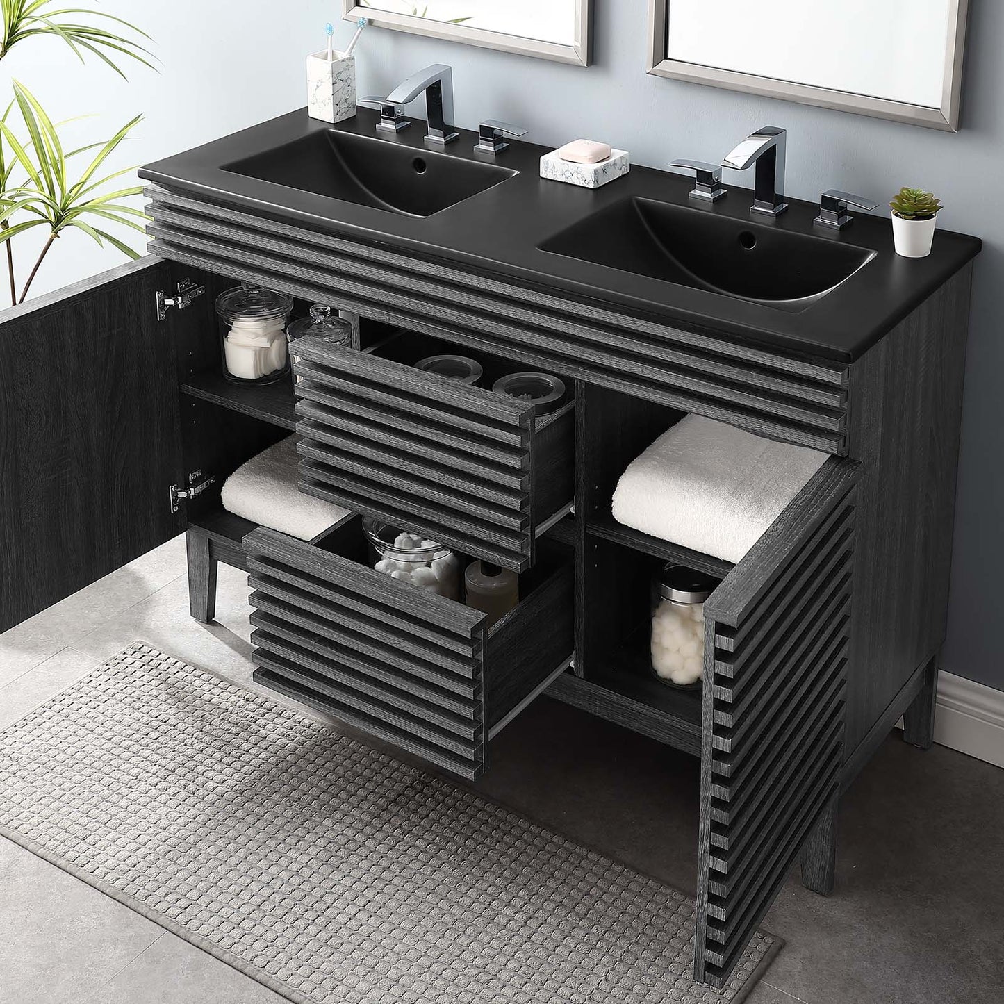 Render 48" Double Sink Bathroom Vanity Charcoal Black EEI-5381-CHA-BLK