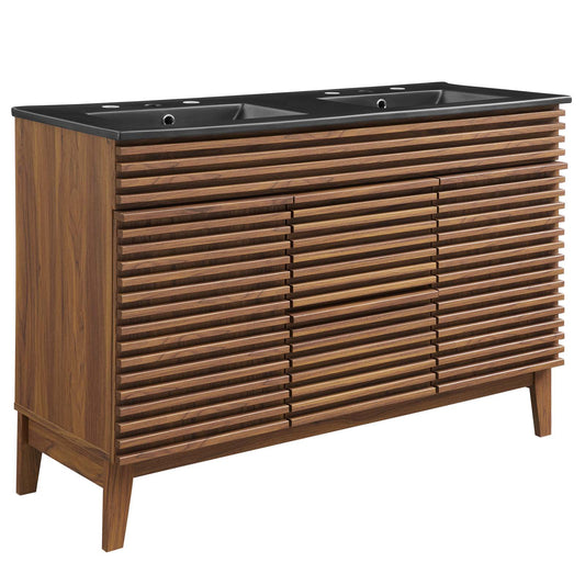 Render 48" Double Sink Bathroom Vanity Walnut Black