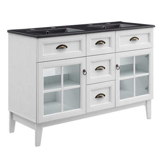 Isle 48" Double Bathroom Vanity Cabinet White Black