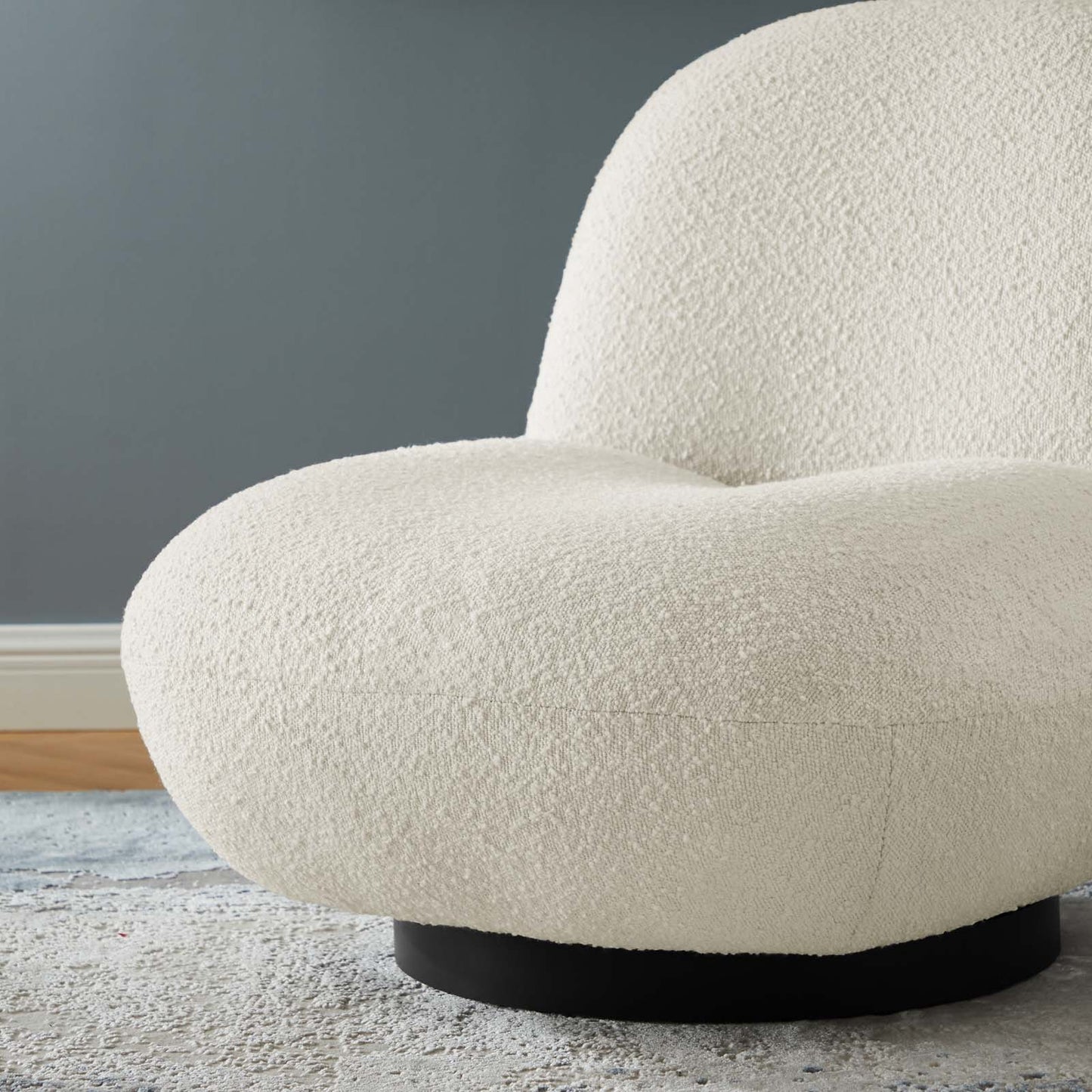Kindred Boucle Upholstered Upholstered Fabric Swivel Chair Black Ivory