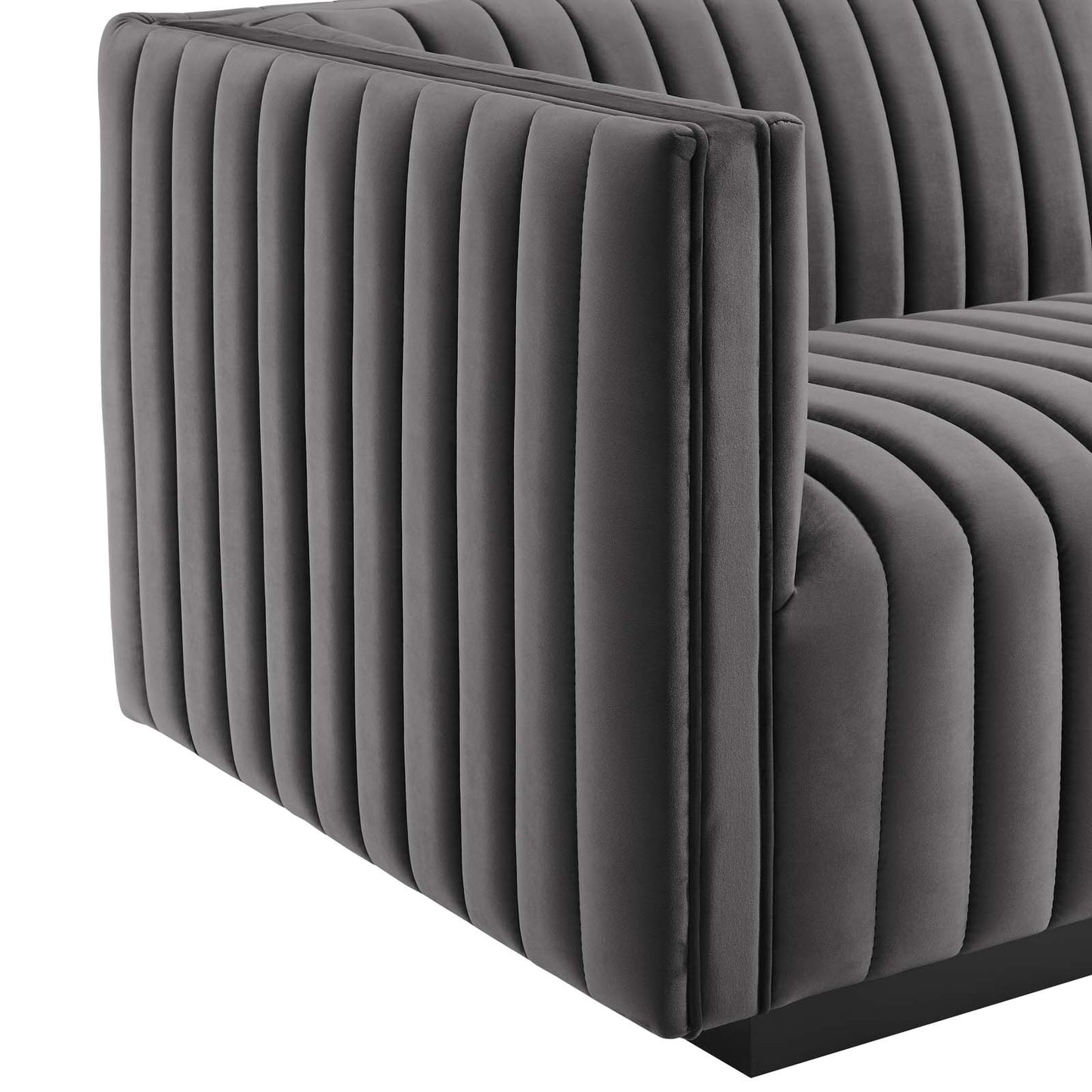 Conjure Channel Tufted Performance Velvet Left-Arm Chair Black Gray EEI-5490-BLK-GRY