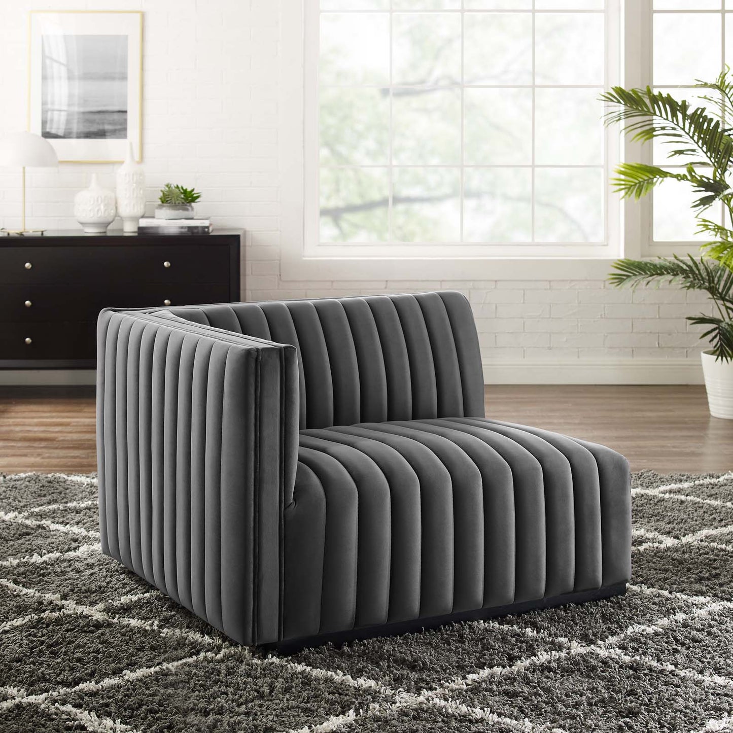 Conjure Channel Tufted Performance Velvet Left-Arm Chair Black Gray EEI-5490-BLK-GRY