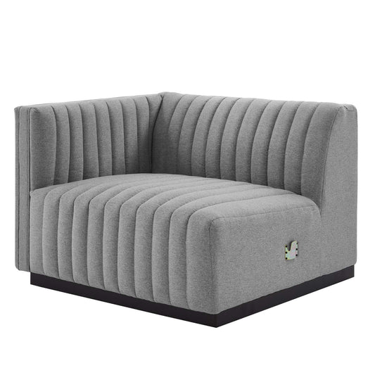 Conjure Channel Tufted Upholstered Fabric Left-Arm Chair Black Light Gray