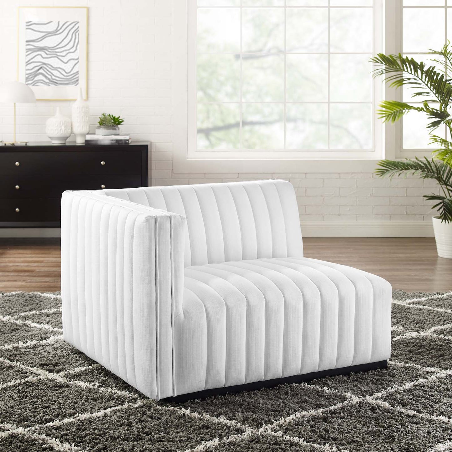 Conjure Channel Tufted Upholstered Fabric Left-Arm Chair Black White EEI-5491-BLK-WHI