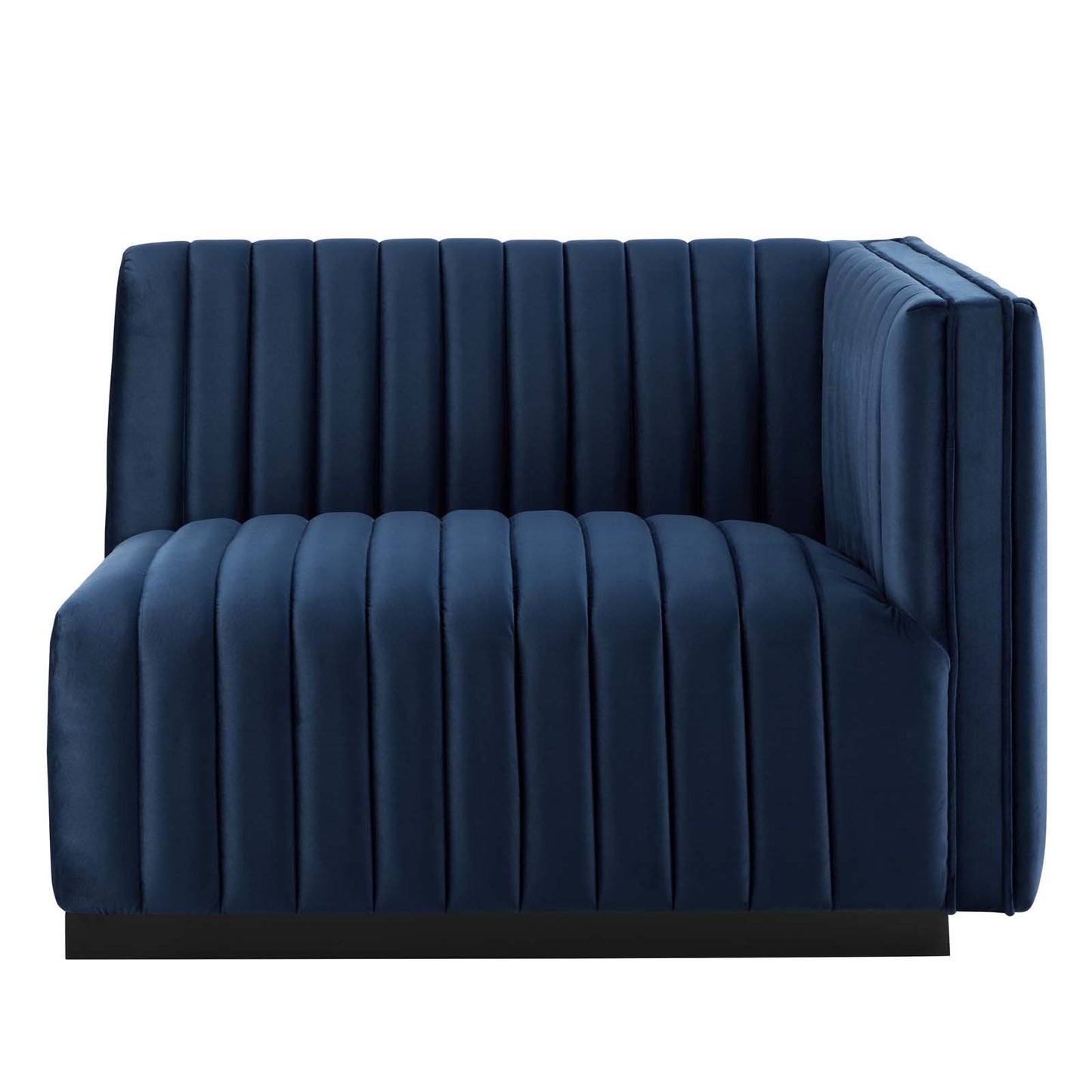 Conjure Channel Tufted Performance Velvet Right-Arm Chair Black Midnight Blue EEI-5492-BLK-MID