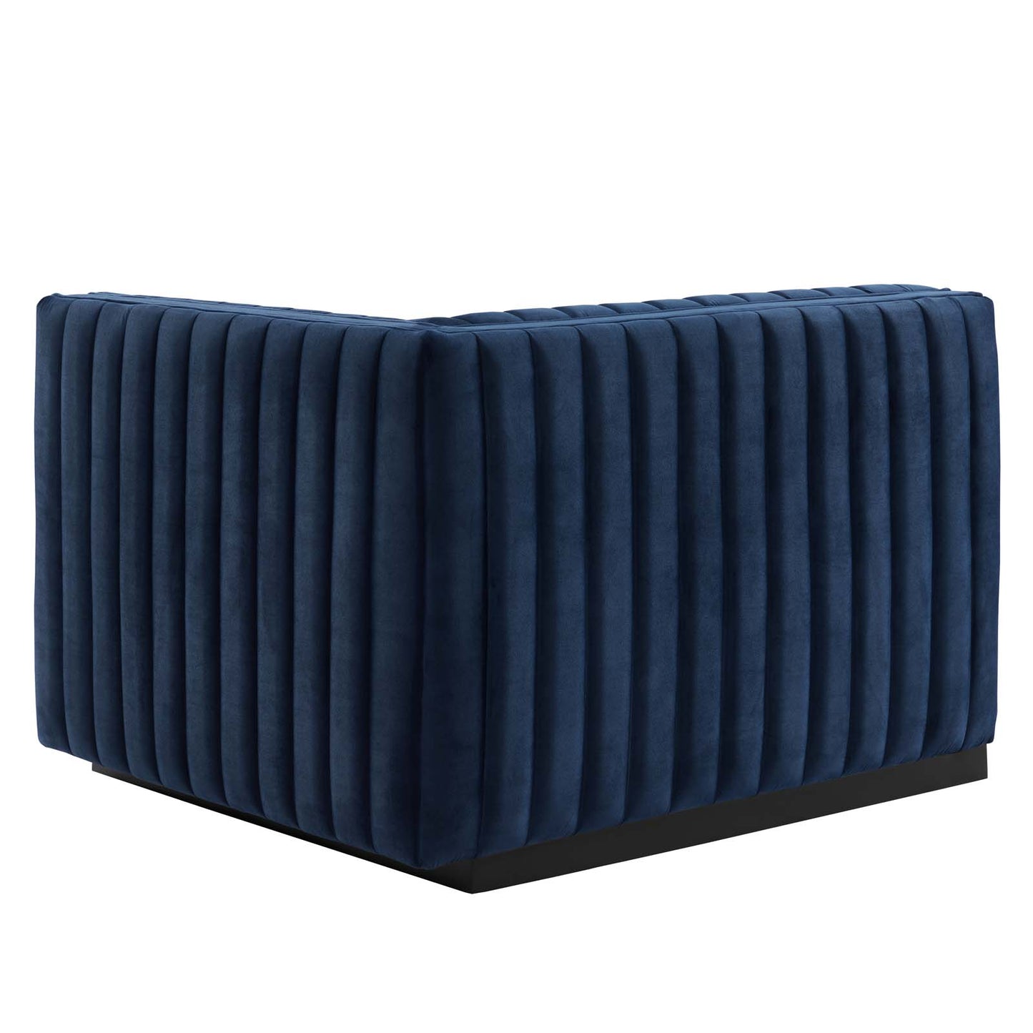 Conjure Channel Tufted Performance Velvet Right-Arm Chair Black Midnight Blue EEI-5492-BLK-MID