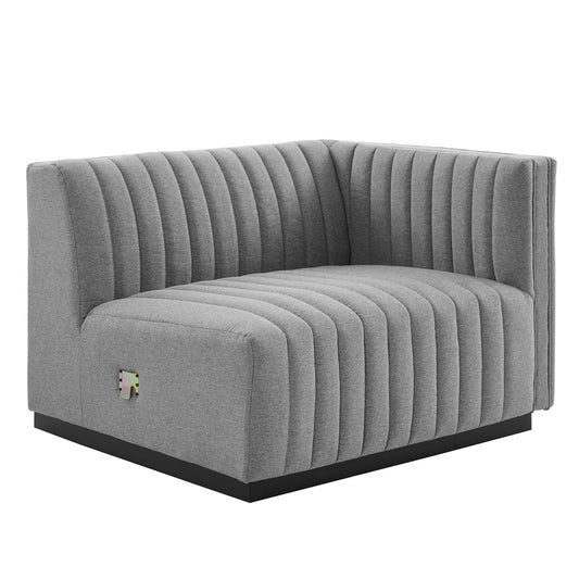 Conjure Channel Tufted Upholstered Fabric Right-Arm Chair Black Light Gray
