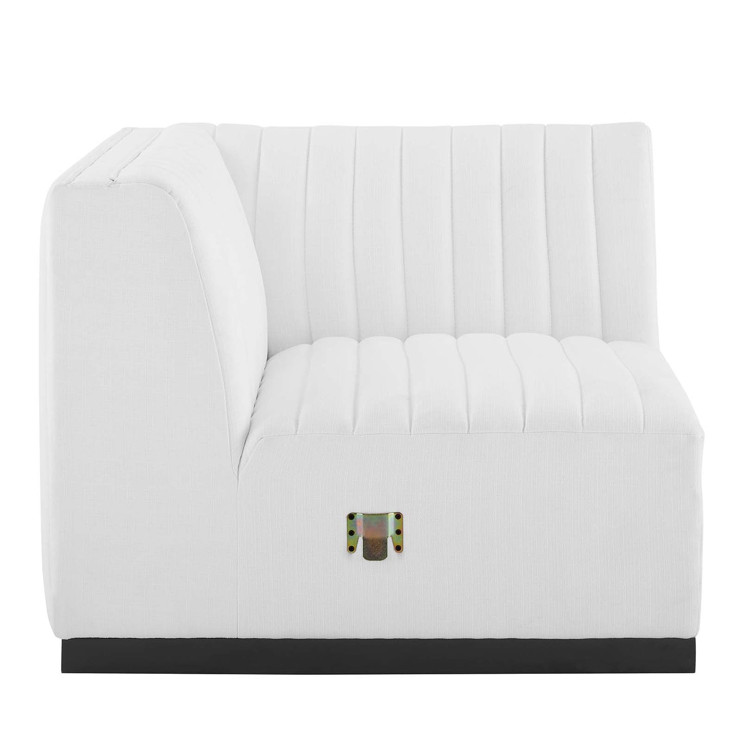 Conjure Channel Tufted Upholstered Fabric Left Corner Chair Black White EEI-5497-BLK-WHI