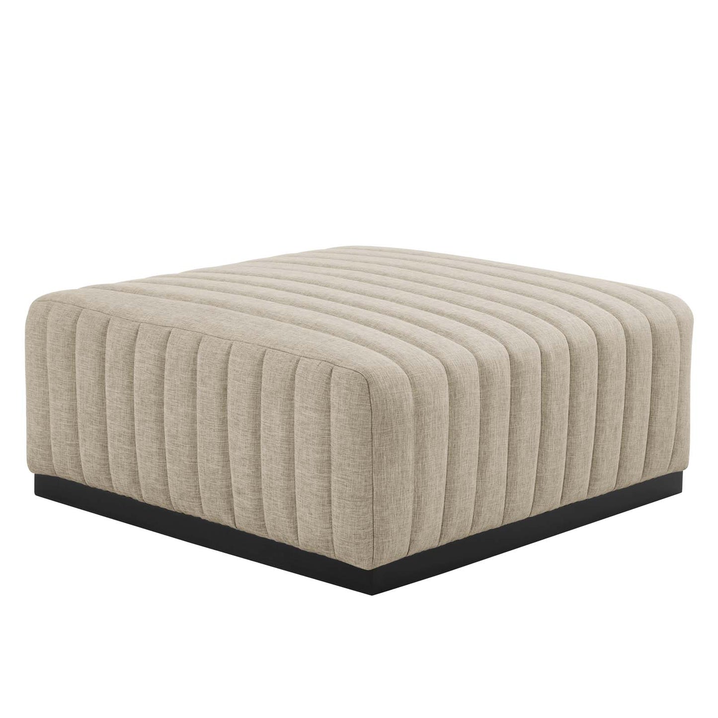 Conjure Channel Tufted Upholstered Fabric Ottoman Black Beige EEI-5501-BLK-BEI