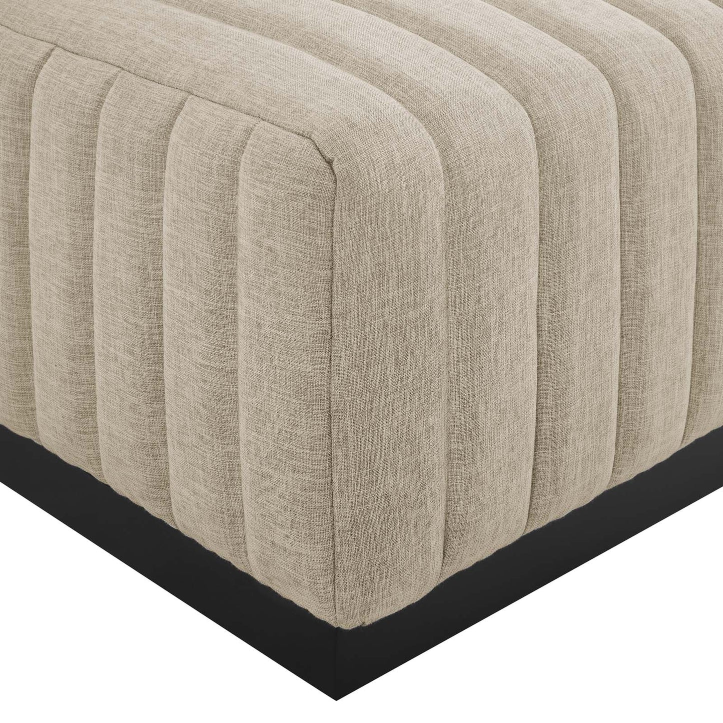 Conjure Channel Tufted Upholstered Fabric Ottoman Black Beige EEI-5501-BLK-BEI